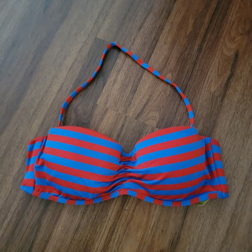 Gianni Bini Red & Blue Stripe Bikini Top - Size Large